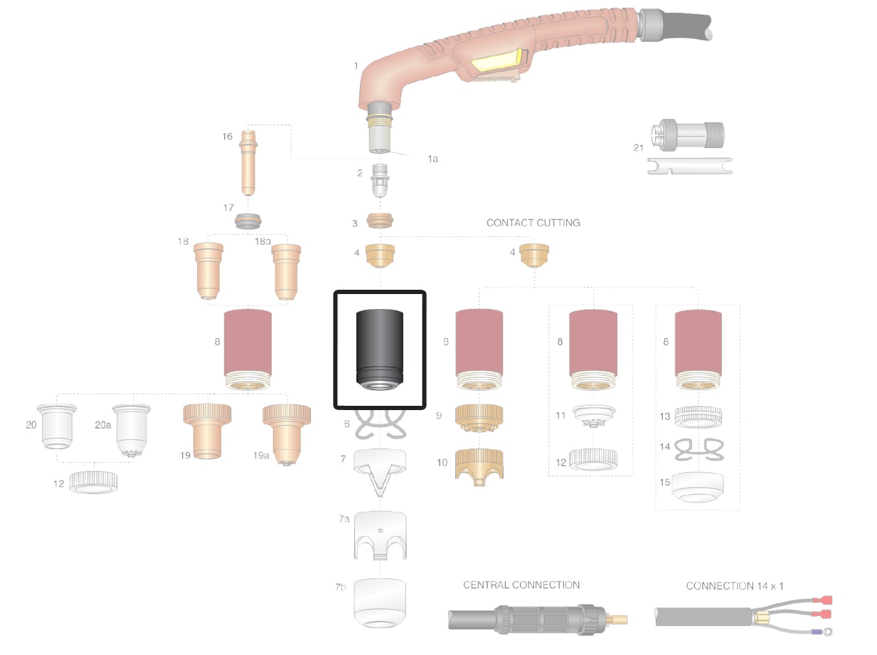 dettaglio ricambio ugello esterno torcia taglio plasma ergocut a141 trafimet