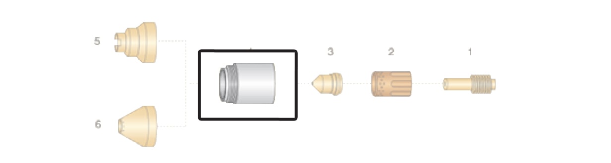 dettaglio ugello esterno taglio plasma hypertherm powermax45 h45