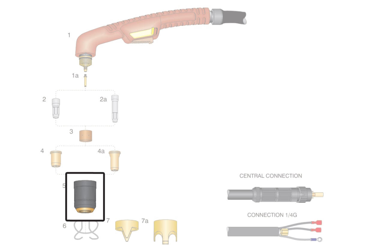 dettaglio ricambio ugello esterno torcia taglio plasma ergocut s105 trafimet