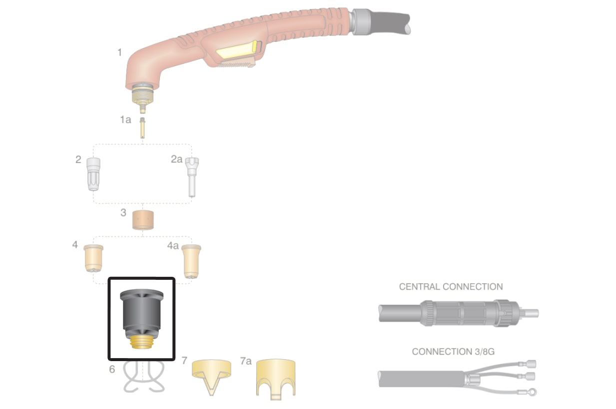 dettaglio ricambio ugello esterno torcia taglio plasma ergocut s75 trafimet