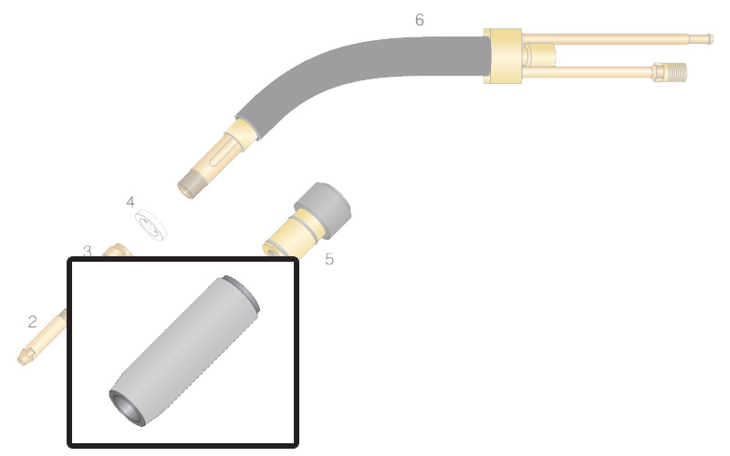 Dettaglio ugello gas isolato per torcia RH 302