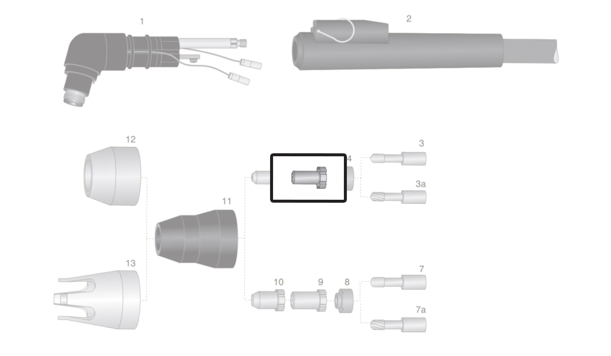 dettaglio ugello scriccatura torcia thermal dynamics pch m35 taglio plasma